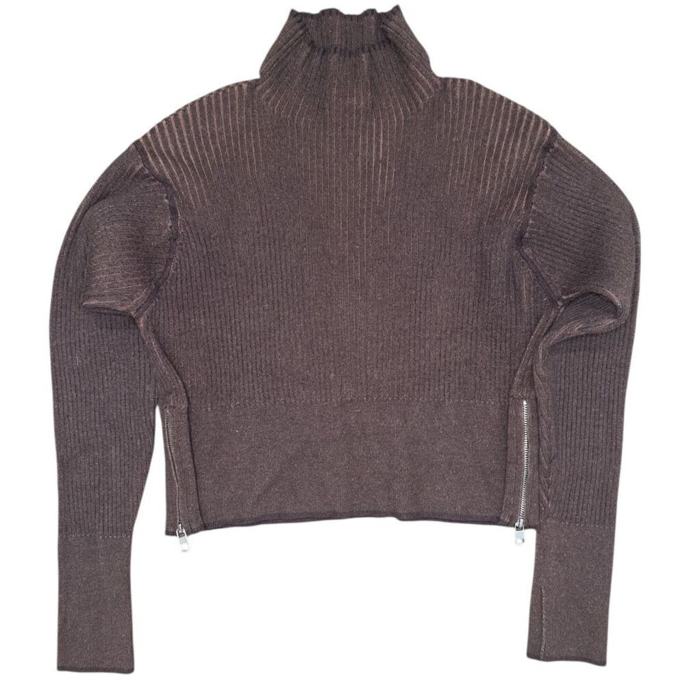 Varley Brown Hagen Ribbed Knit Long Sleeve Cropped Pullover Sweater Size: L